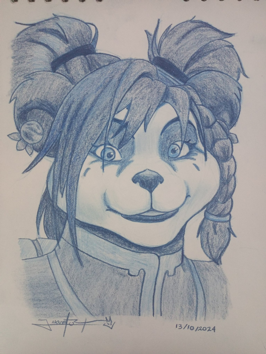 anthro bear blizzard_entertainment female fuanfokkusu giant_panda happy hi_res kodaifox mammal pandaren solo traditional_media_(artwork) warcraft