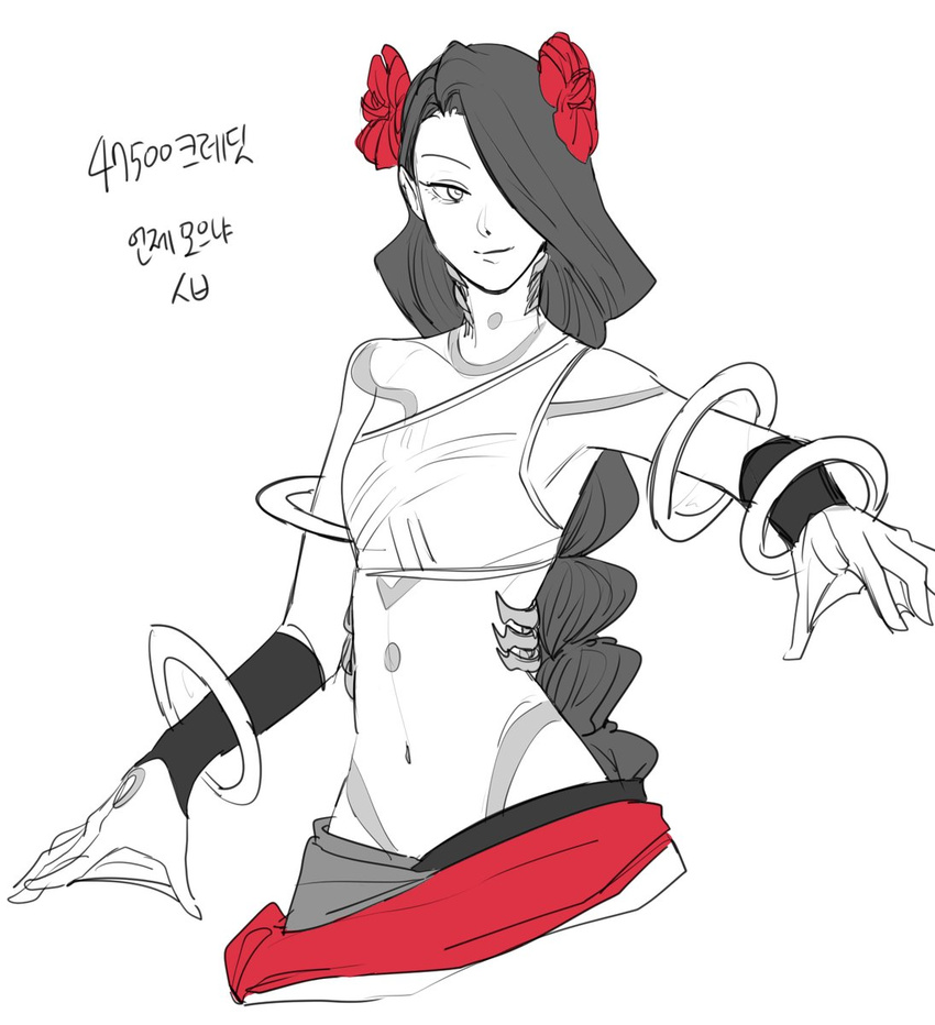 alani alien battleborn black_hair female female fish_girl flower hair_flowers long_hair smile solo webbed_hands