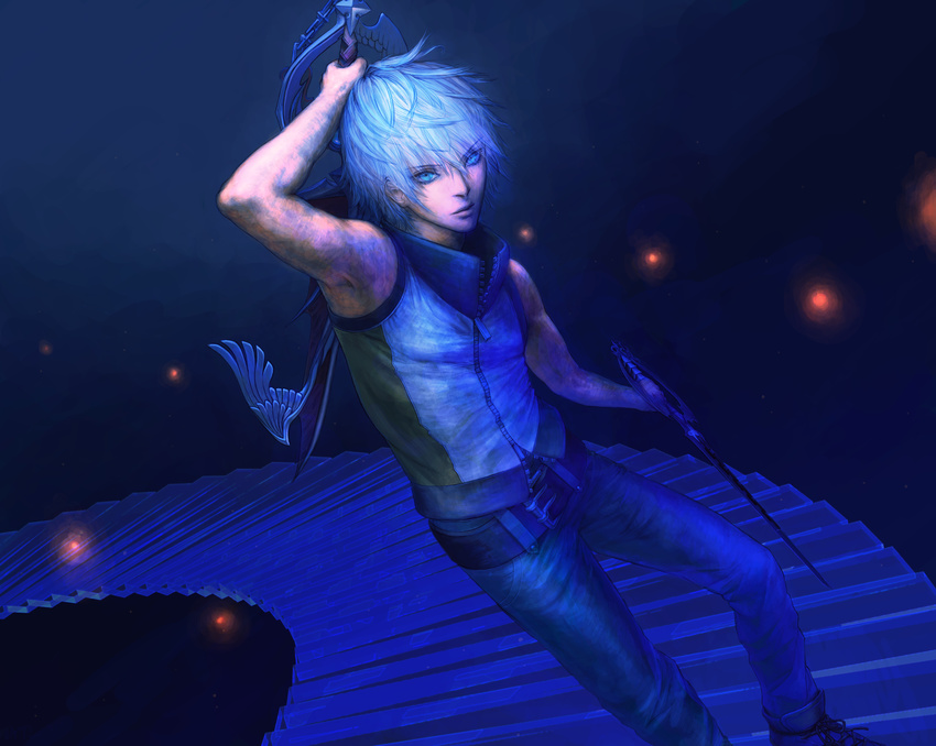 1boy absurdres alternate_hairstyle bad_id bad_pixiv_id belt green_eyes highres keyblade kingdom_hearts kingdom_hearts_3d_dream_drop_distance male_focus riku_(kingdom_hearts) slgny solo soul_eater_(kingdom_hearts) way_to_the_dawn white_hair