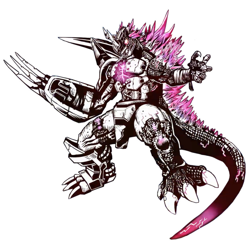 ambiguous_gender anthro armor bandai_namco broken_armor claws digimon digimon_(species) dinosaur dragon glowing glowing_eyes godzilla godzilla_(series) hybrid mythological_creature mythological_scalie mythology official_art prehistoric_species reptile scalie solo toho transformation unknown_artist wargreymon