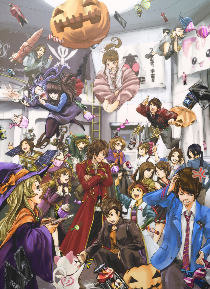 6+boys 6+girls ahim_de_famille animal_ears animification astro_switch battle_spirits battle_spirits:_heroes black_hair blood blue_eyes blush brown_hair candy captain_marvelous card cat_ears commentary_request daimonji_shun don_dogoier everyone eyeliner food glasses goru_(cure_golgom) green_eyes halloween hat hayabusa_(spacecraft) highres houjou_hibiki hummy_(suite_precure) ikari_gai jack-o'-lantern jk_(kamen_rider_fourze) joe_gibken joujima_yuuki kaizoku_sentai_gokaiger kamen_rider kamen_rider_fourze_(series) kazashiro_miu kisaragi_gentarou kurokawa_eren long_hair luka_millfy makeup minamino_kanade multiple_boys multiple_girls navi_(gokaiger) nosebleed nozama_tomoko one_eye_closed photoshop_(medium) pirate pirate_costume pirate_hat precure pumpkin purple-framed_eyewear ranger_key seiren_(suite_precure) shirabe_ako skull sleeves_rolled_up suite_precure super_sentai tatsumi_kimari tokusatsu top_hat witch_hat