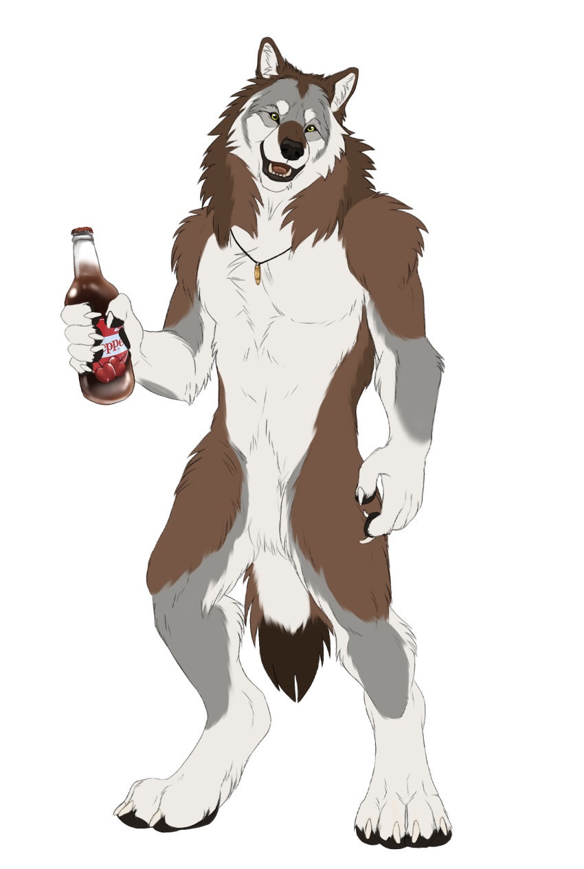 2022 4_toes 5_fingers absurd_res alex_stryker anthro beverage black_lips black_nose black_pawpads black_sclera bottle brown_body brown_fur bullet_necklace canid canine cheek_tuft chest_tuft claws container crotch_tuft digitigrade dipstick_tail dr_pepper drink_bottle facial_tuft featureless_crotch feet finger_claws fingers fluffy fluffy_fur fluffy_tail food fur grey_body grey_fur happy hi_res holding_bottle holding_container holding_object inner_ear_fluff jewelry lips looking_at_viewer male mammal mane markings multicolored_body multicolored_fur muscular muscular_anthro muscular_male mythological_canine mythological_creature mythology neck_tuft necklace necklace_only nude open_mouth pawpads paws simple_background skullsbesan smaller_version_at_source smile soda soda_bottle soft_drink solo standing tail tail_markings teeth toe_claws toes tongue tuft werecanid werecanine werecreature werewolf werewolf_tale white_background white_body white_claws white_fur yellow_eyes