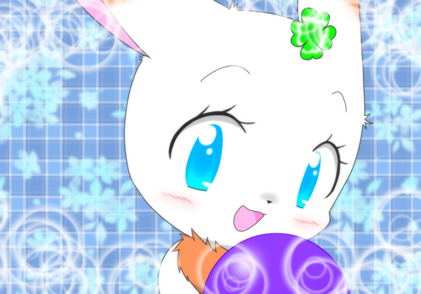 2015 blue_eyes blueberry_(disambiguation) blush chest_tuft clover_(happy_happy_clover) eyelashes female fur happy_happy_clover lagomorph leporid long_ears looking_at_viewer mammal puku2315 rabbit sayuri_tatsuyama shamrock smile solo tuft white_body white_fur