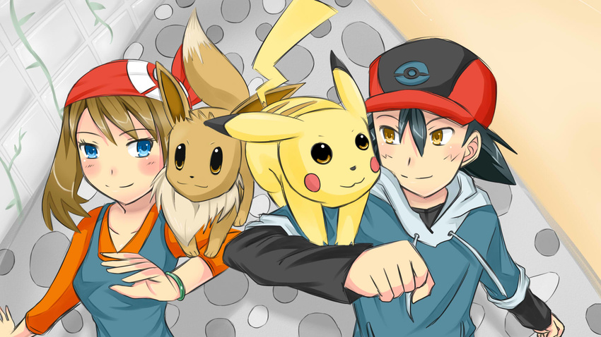 eevee haruka_(pokemon) pikachu pokemon satoshi