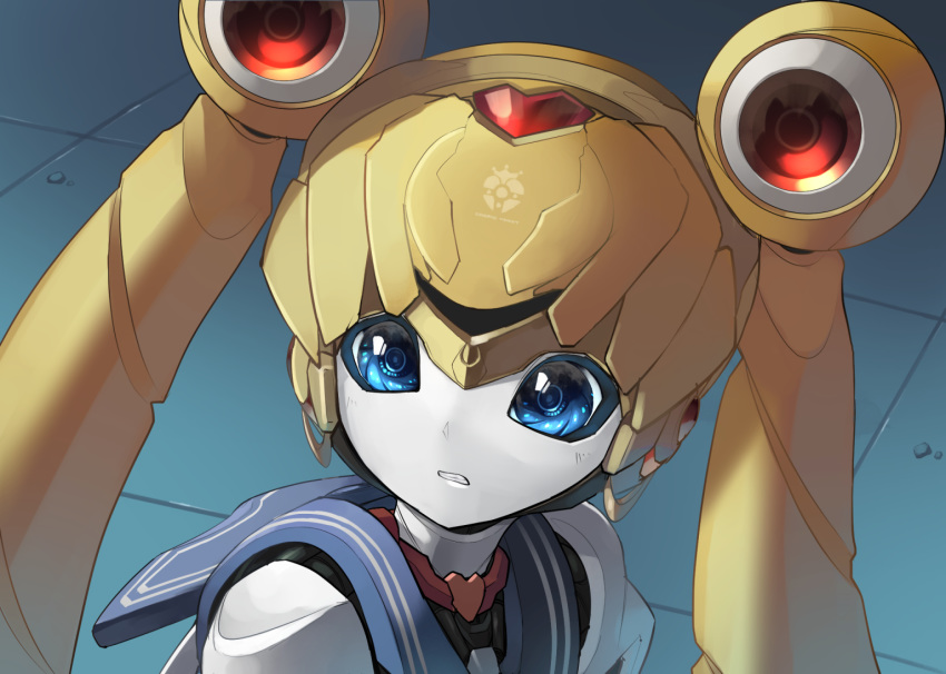 android bishoujo_senshi_sailor_moon bishoujo_senshi_sailor_moon_s blonde_hair blue_eyes blue_sailor_collar choker clenched_teeth derivative_work double_bun female hair_bun heart heart_choker humanoid_robot long_hair magical_girl mecha_musume mechanization meme rati_(absoluteblue) red_choker robot sailor_collar sailor_moon sailor_moon_redraw_challenge_(meme) sailor_senshi_uniform screenshot_redraw solo teeth tsukino_usagi twintails upper_body