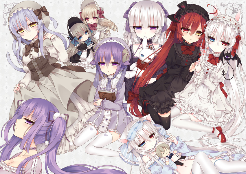 alice_claudia animal_ears cleavage dress gothic_lolita heels heterochromia horns lolita_fashion lolo_noel nekomimi open_shirt skirt_lift thighhighs tsukikage_nemu wings yves_astroel