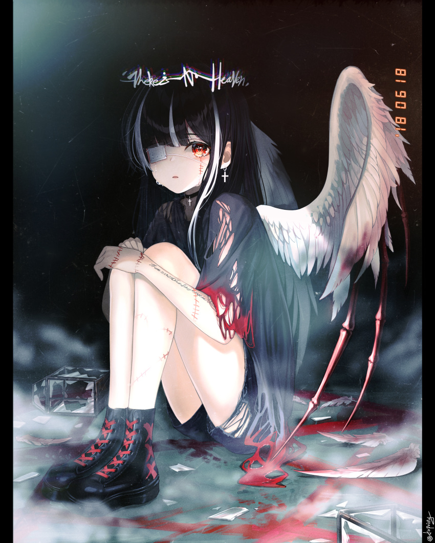 angel dopoing eyepatch tagme torn_clothes wings