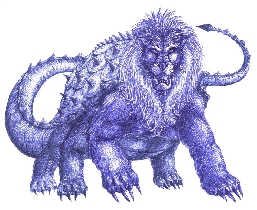 beard claws dragon european_mythology facial_hair felid feral foolishlittlemortal french_mythology hybrid lion male mammal mane mythological_creature mythological_scalie mythology pantherine scalie shell solo spikes tail tarasque