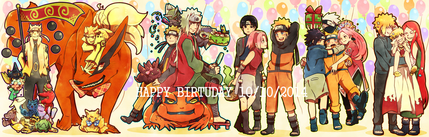 age_progression alternate_form balloon chibi choumei choumei_(naruto) flag fukasaku fukasaku_(naruto) gamakichi gyuuki_(naruto) hatake_kakashi highres isobu isobu_(naruto) jiraiya kokuou kokuou_(naruto) kurama_(naruto) long_image matatabi_(naruto) multiple_persona multiple_tails namikaze_minato naruto naruto_shippuuden o96ap sai saiken saiken_(naruto) sakura_haruno shima_(naruto) shukaku_(naruto) son_goku_(naruto) son_gokuu_(naruto) tail uchiha_sasuke uzumaki_kushina uzumaki_naruto uzumaki_naruto_(kyuubi_chakra_mode) uzumaki_naruto_(rikudou_sennin_mode) uzumaki_naruto_(sennin_mode)