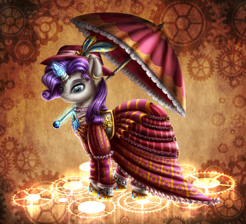 2015 9de-light6 abstract_background alternative_fashion ball_gown blue_eyes classic_lolita clothed clothing cogwheel dress ear_piercing equid equine female feral friendship_is_magic fully_clothed fur gem hair hasbro hat headgear headwear hi_res hime_lolita horn j-fashion lolita_(fashion) magic mammal my_little_pony mythological_creature mythological_equine mythology parasol piercing purple_hair rarity_(mlp) smile solo steampunk steampunk_lolita unicorn white_body white_fur