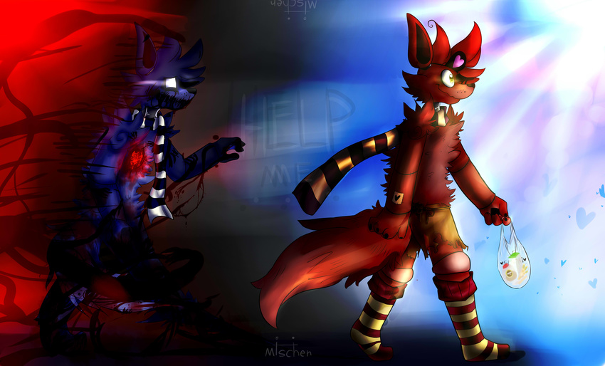 absurd_res animatronic anthro canid canine caramelcraze five_nights_at_freddy's fox foxy_(fnaf) fur glowing glowing_eyes hi_res machine male mammal mischenmeek robot scarf scottgames