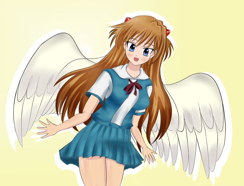 blush duel_angel neon_genesis_evangelion school_uniform smile soryu_asuka_langley souryuu_asuka_langley wings