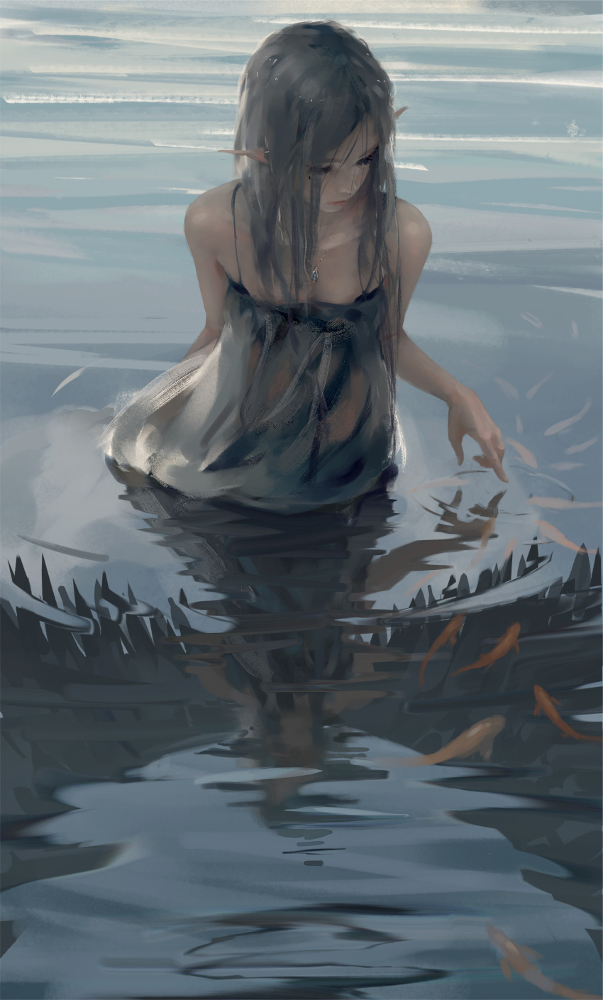 dress ghostblade pointy_ears wet wlop