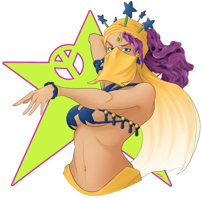 aimple_background body earrings female headdress jewelry jjba jojo_no_kimyou_na_bouken midler pasties solo star_pasties upper veil wrist_cuffs