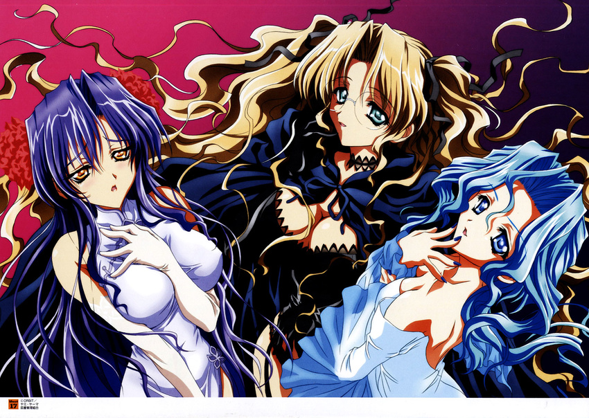 breast_hold chinadress cleavage dress megane ritsuko seiren sumeragi_youko yami_to_boushi_to_hon_no_tabibito