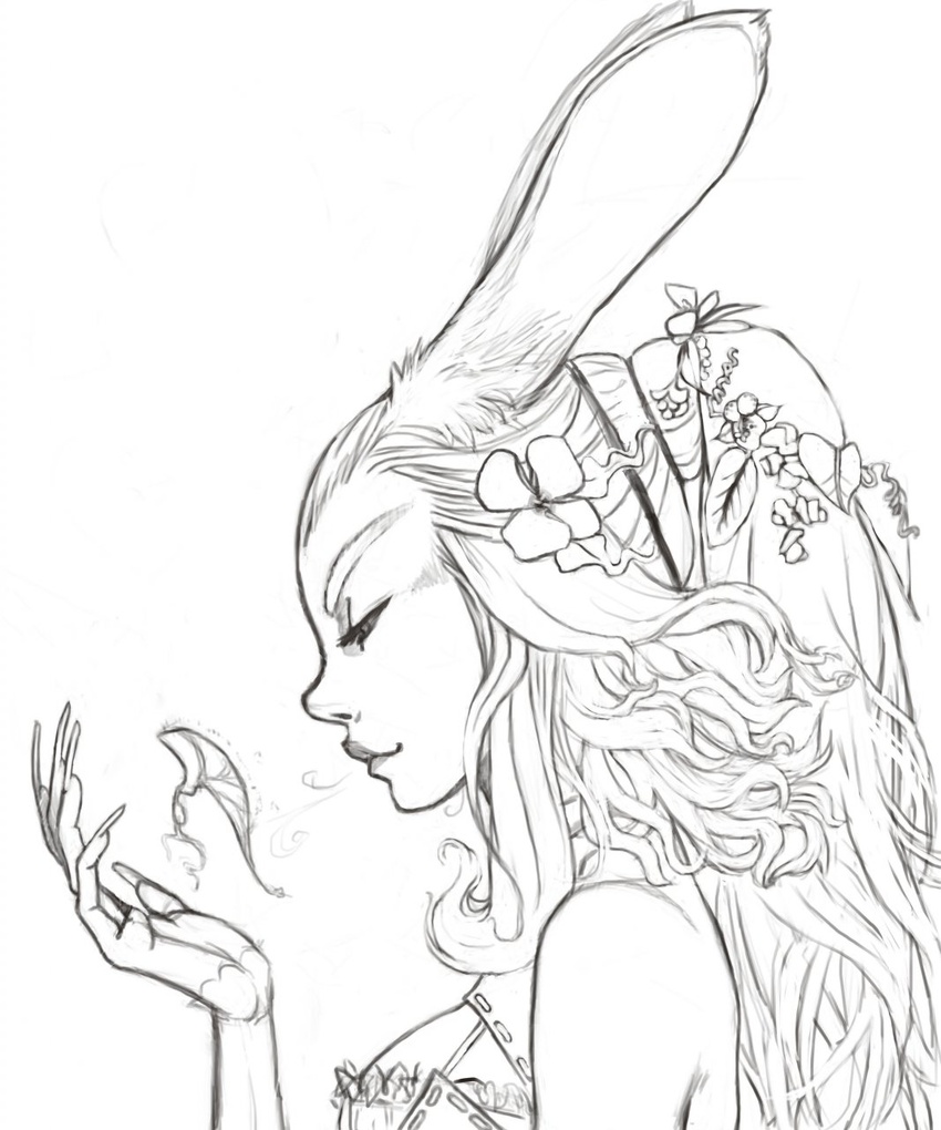 animal_humanoid female final_fantasy final_fantasy_xii fossa_(artist) fran_(final_fantasy) hi_res humanoid lagomorph lagomorph_humanoid leaf mammal mammal_humanoid monochrome profile solo square_enix viera