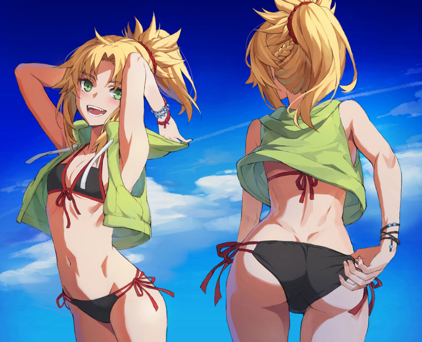 bikini blonde_hair fate/apocrypha fate/stay_night fate_(series) mordred navel ponytail swimsuit tonee