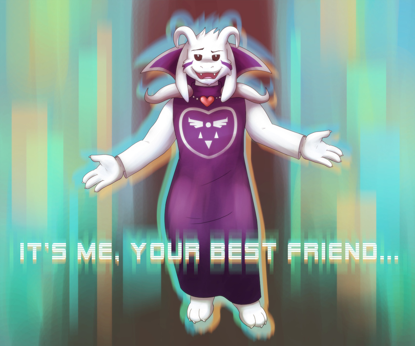 2015 6:5 anthro asriel_dreemurr_(god_form) biped black_sclera boss_monster_(undertale) bovid caprine clothed clothing dialogue english_text fangs floating fur hair locket long_ears looking_at_viewer magic_user male mammal open_mouth robe solo talking_to_viewer teeth text undertale undertale_(series) vir-no-vigoratus white_body white_fur white_hair