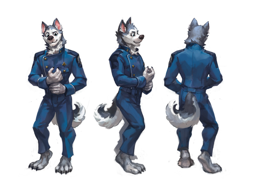 2015 anthro battlestar_galactica_(series) canid canine canis ceres clothing digital_media_(artwork) domestic_dog fabercastel full-length_portrait husky male mammal model_sheet neck_tuft nordic_sled_dog portrait solo spitz tuft uniform