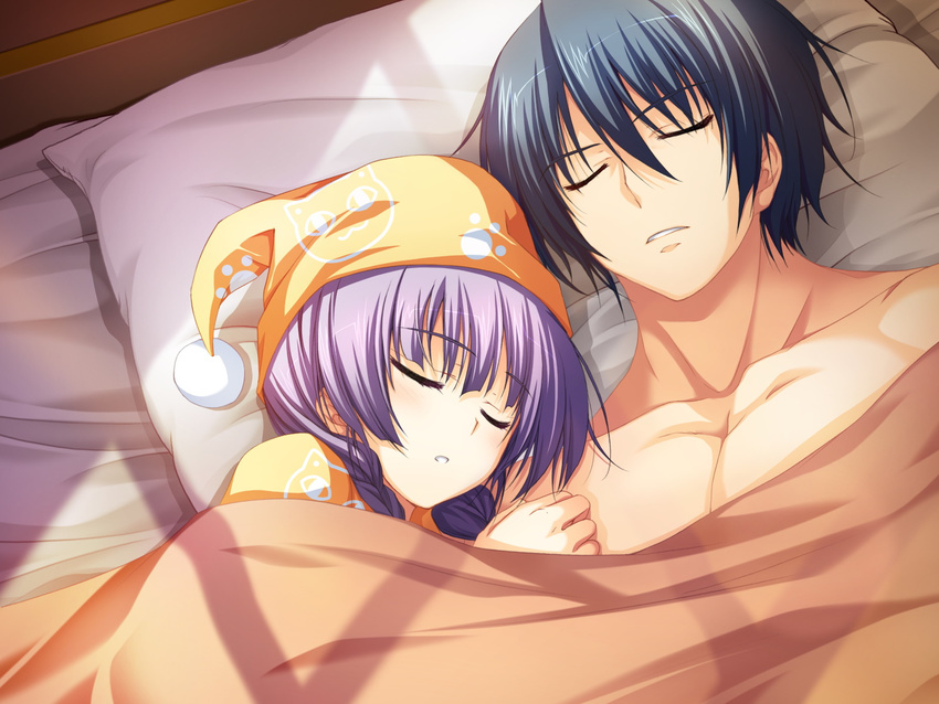 akatsuki_no_goei game_cg pajamas sleeping tomose_shunsaku tsuki