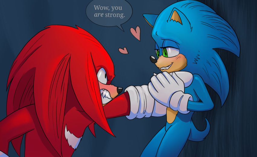 angry anthro blush duo echidna eulipotyphlan flirting heart_symbol hedgehog hi_res jenkristo knuckles_the_echidna male male/male mammal monotreme sega sonic_the_hedgehog sonic_the_hedgehog_(series) sonic_the_hedgehog_2_(film)