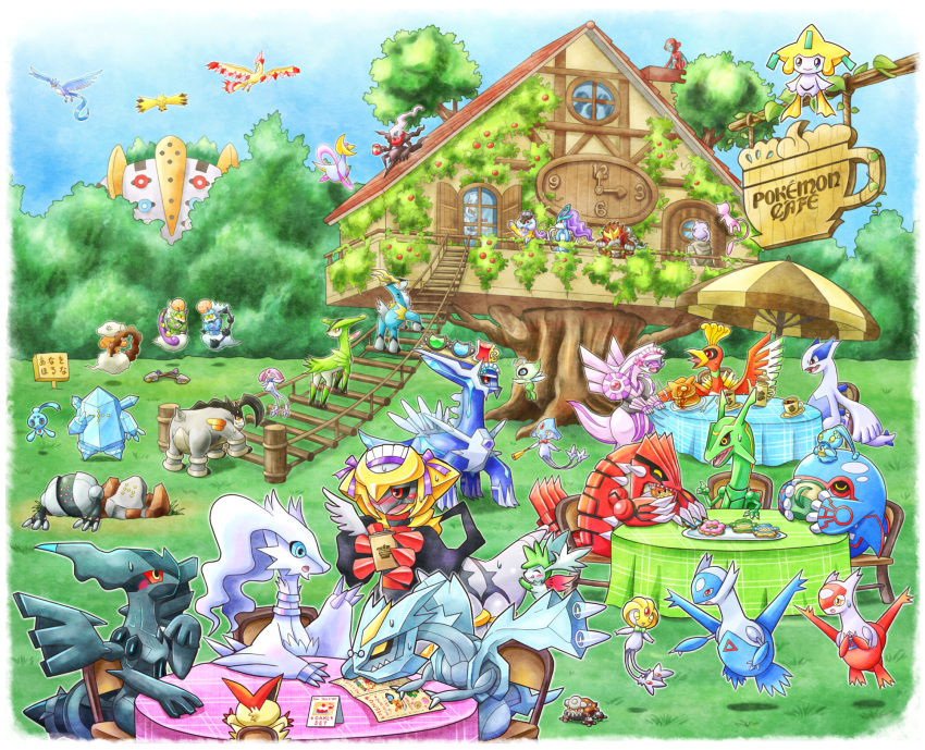 arceu arceus articuno azelf bell blue_eyes cafe celebi cobalion cookie cresselia darkrai deoxys dialga entei food giratina glasses groudon heatran highres ho-oh jirachi kyogre kyurem landorus latias latios lugia manaphy mesprit mew mewtwo moltres no_humans orange_eyes palkia pancake phione pokemon raikou rayquaza red_eyes regice regigigas regirock registeel reshiram shaymin suicune tablecloth terrakion thundurus tornadus umbrella uxie victini virizion virizon yellow_eyes zapdos zekrom