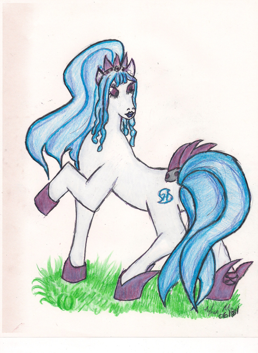 blue_hair crayon_(artwork) equid equine graphite_(artwork) hair hi_res horse long_hair mammal mixed_media pencil_(artwork) pony thread_paint traditional_media_(artwork) unokitsune