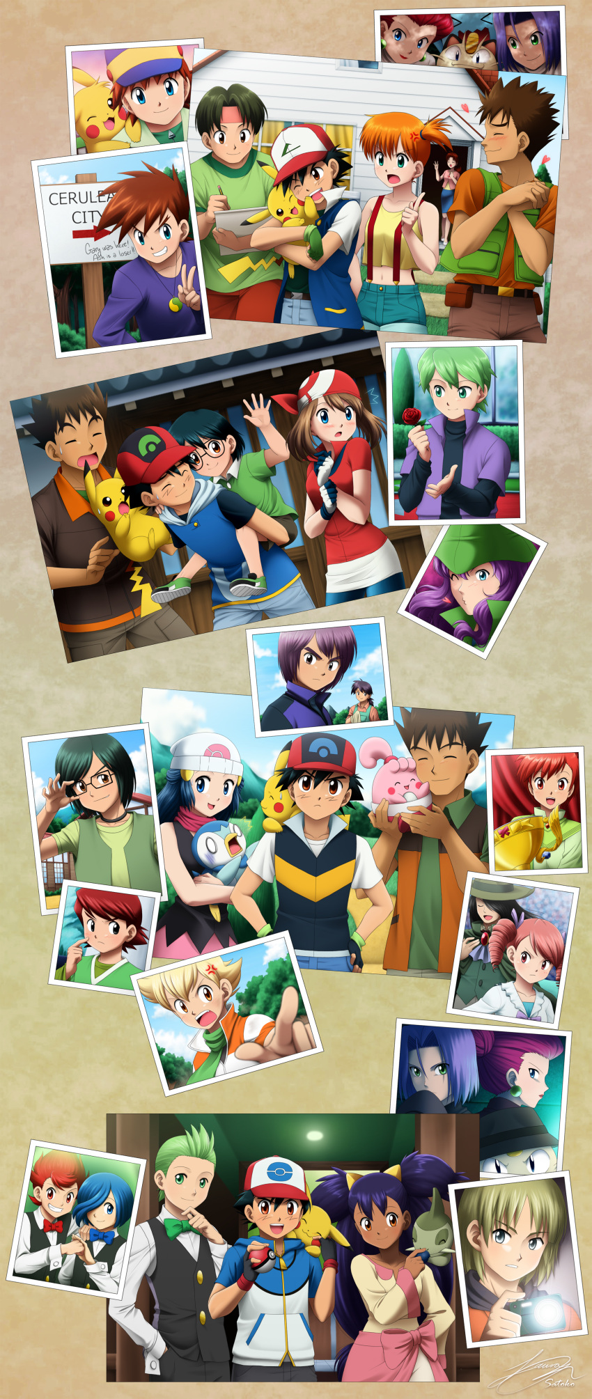 6+girls absurdres adjusting_eyewear alternate_hairstyle angry apron aqua_eyes axew bandana bare_shoulders baseball_cap beanie belt bike_shorts black_eyes black_hair blonde_hair blue_eyes blue_hair blush bow bowtie brown_eyes brown_hair camera cape carrying closed_eyes corn_(pokemon) crop_top dark_skin dawn_(pokemon) denim dent_(pokemon) drawing earrings english everyone fedora fingerless_gloves flower formal gen_1_pokemon gen_2_pokemon gen_4_pokemon gen_5_pokemon glasses gloves green_eyes green_hair grey_eyes grin hair_bun hair_ornament hanako_(pokemon) hand_on_hip handkerchief hands_clasped hands_on_hips happiny harley_(pokemon) haruka_(pokemon) hat headband heart highres hiroshi_(pokemon) holding holding_poke_ball hood hoodie hug iris_(pokemon) jacket jewelry jun_(pokemon) kasumi_(pokemon) kenji_(pokemon) kojirou_(pokemon) kouhei_(pokemon) laura_jimenez leon_(pokemon) lipstick long_hair makeup masato_(pokemon) meowth midriff multiple_boys multiple_girls musashi_(pokemon) naoshi_(pokemon) navel necklace nozomi_(pokemon) one_eye_closed ookido_shigeru open_mouth oran_berry orange_eyes orange_hair own_hands_together pencil pikachu pink_eyes pink_hair piplup pod_(pokemon) pointing poke_ball poke_ball_(generic) pokemon pokemon_(anime) pokemon_(classic_anime) pokemon_(creature) pokemon_ag pokemon_bw_(anime) pokemon_dp_(anime) purple_hair red_hair reiji_(pokemon) ribbon rose satoshi_(pokemon) scarf shinji_(pokemon) shirt shooti_(pokemon) short_hair shorts shuu_(pokemon) side_ponytail sign sketchbook sleeveless sleeveless_shirt smile surprised suspenders sweatdrop takeshi_(pokemon) team_rocket tree urara_(pokemon) v very_long_hair vest waving wobbuffet