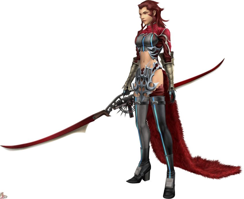 claws dirge_of_cerberus_final_fantasy_vii female female final_fantasy final_fantasy_vii highres lowres red_hair rosso rosso_the_crimson thighhighs