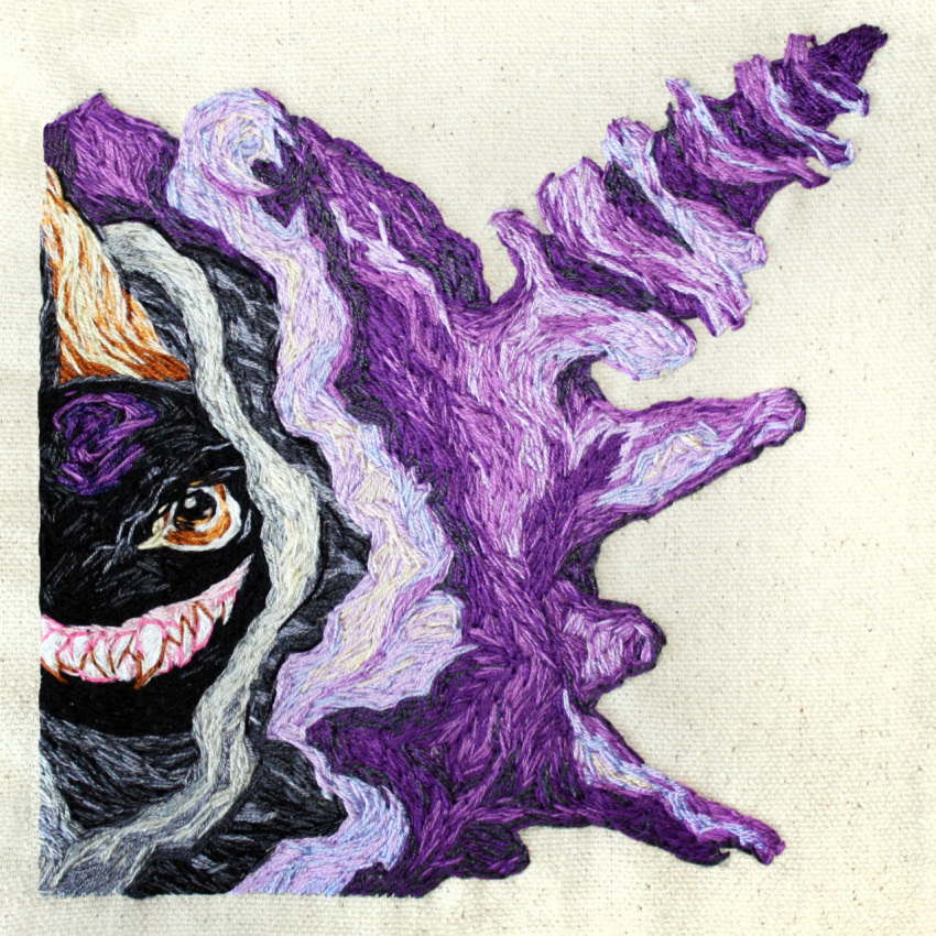 cloyster commentary_request embroidery highres no_humans photoshop_(medium) pokemon pokemon_(creature) sabrina_parolin sharp_teeth solo teeth traditional_media