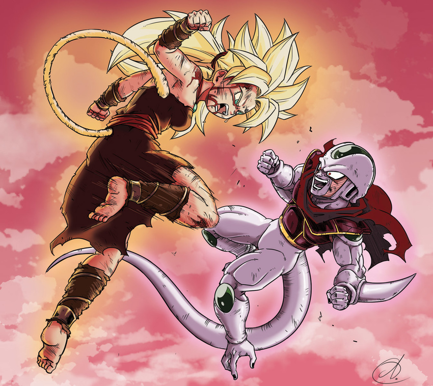 asura_(artist) aura blonde_hair blood blood_on_face dragon_ball dragon_ball_multiverse female fighting frieza_race hanasia high_resolution kurima saiyan super_saiyan tail