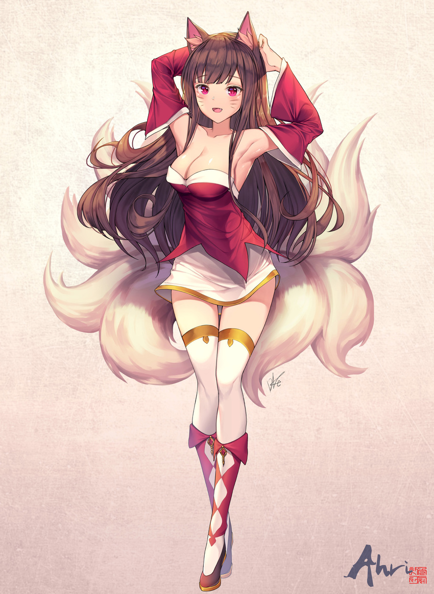 ahri animal_ears cleavage kitsune league_of_legends lee_seok_ho tail thighhighs