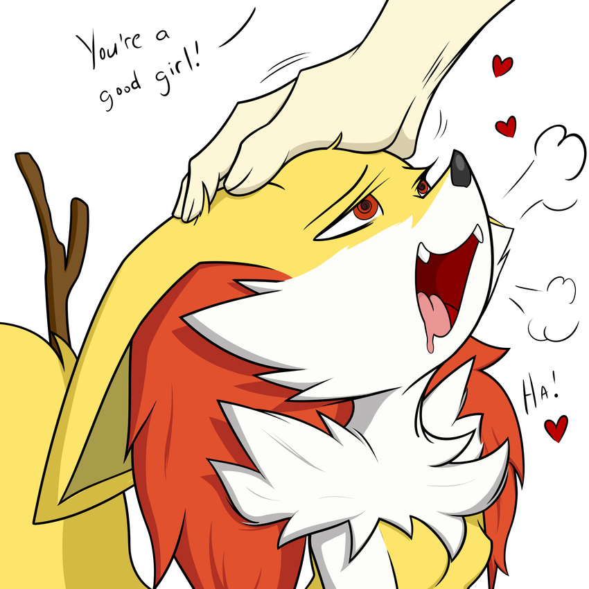 1:1 2017 absurd_res ahe_gao anthro black_nose bodily_fluids braixen breasts breath canid canine colored cute_fangs dialogue digital_media_(artwork) disembodied_hand drooling duo english_text fangs featureless_breasts female fenix31_(artist) fur generation_6_pokemon good_girl hand_on_head happy heart_symbol hi_res human inner_ear_fluff looking_pleasured looking_up mammal nintendo open_mouth open_smile panting pet_praise petted_silly petting plagueofgripes pokemon pokemon_(species) pokemorph praise reaction_image red_body red_eyes red_fur saliva simple_background small_breasts smile solo_focus spiral_eyes stick teeth text tuft white_background white_body white_fur yellow_body yellow_fur