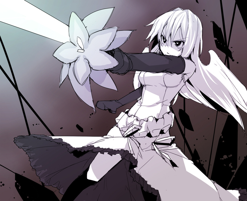 black_long_gloves determined engi_threepiece flower katana long_skirt yumekui_merry