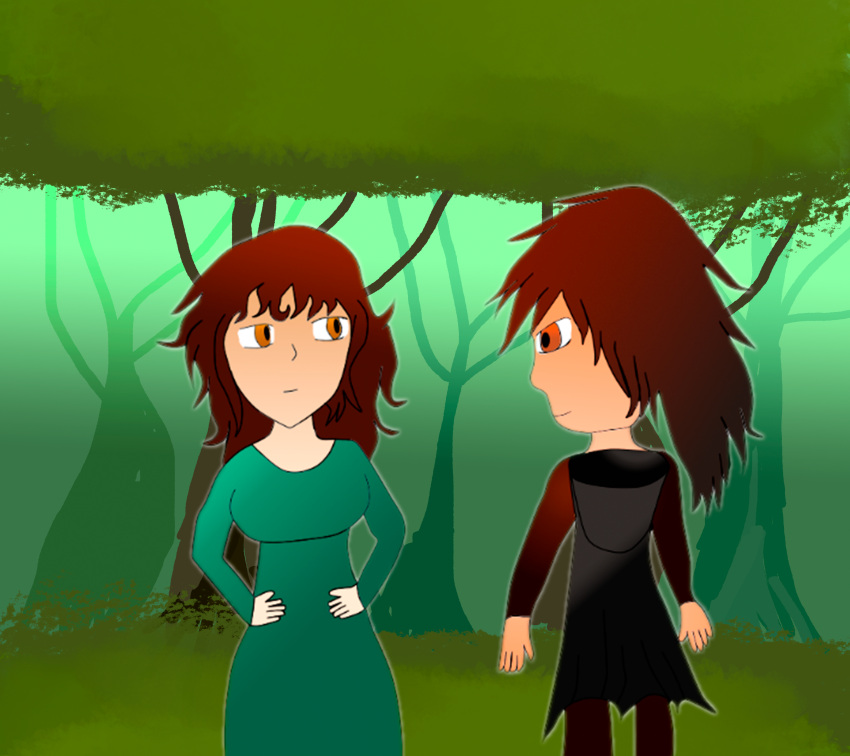 absurd_res average_age brown_hair duo faoeltiama female forest forest_background hair hi_res human humanoid ismael male male/female mammal nature nature_background not_furry orange_eyes plant simple_background tobal_crack tobalverse tree wolfwalkers yellow_eyes