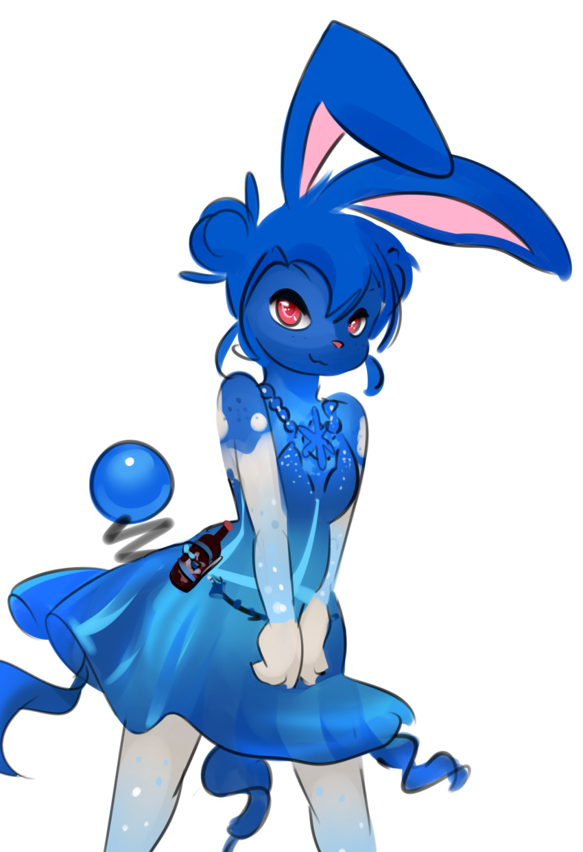 anthro anthrofied azumarill blue_clothing blue_dress breasts clothed clothing dress elpatrixf female fur generation_2_pokemon hi_res lagomorph leporid looking_at_viewer mammal nintendo pokemon pokemon_(species) rabbit simple_background smile solo white_background