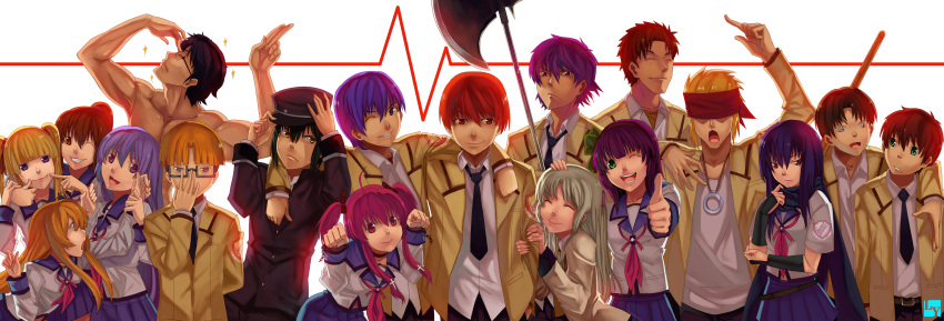 6+boys 6+girls absurdres angel_beats! club3 commentary_request everyone fujimaki_(angel_beats!) halberd highres hinata_hideki hisako_(angel_beats!) irie_miyuki matsushita_(angel_beats!) multiple_boys multiple_girls nakamura_yuri naoi_ayato noda_(angel_beats!) ooyama_(angel_beats!) otonashi_yuzuru photoshop_(medium) polearm school_uniform sekine_shiori shiina_(angel_beats!) shirasaya sleeves_rolled_up tachibana_kanade takamatsu_(angel_beats!) takeyama_(angel_beats!) tk_(angel_beats!) weapon yui_(angel_beats!) yusa_(angel_beats!)