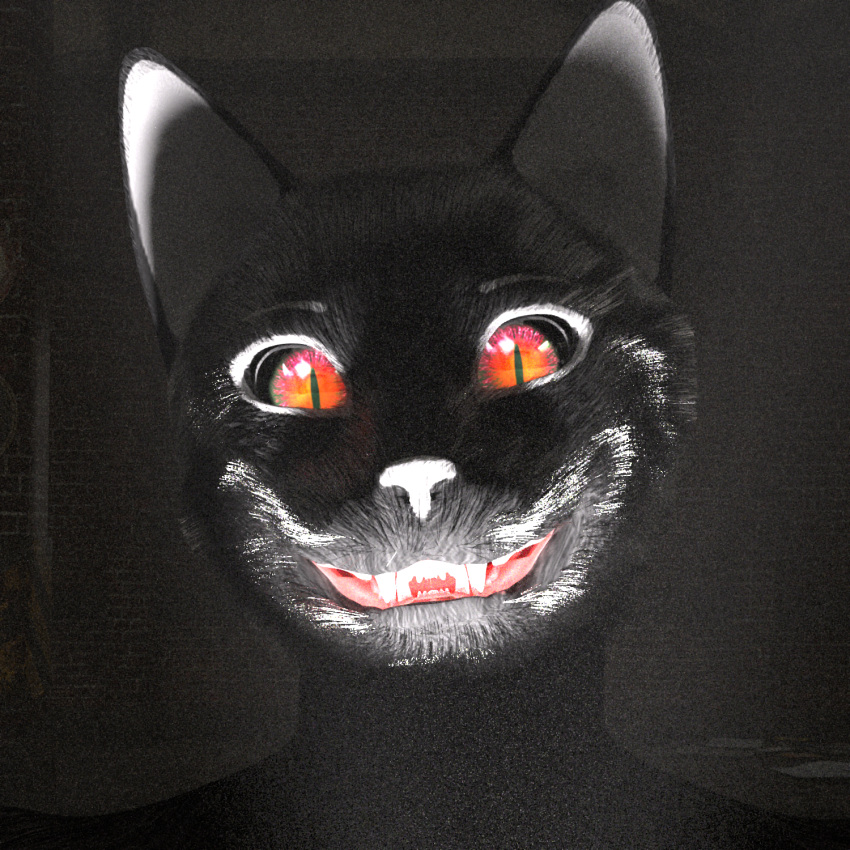 1:1 3d_(artwork) anthro creepy_smile digital_media_(artwork) domestic_cat felid feline felis glowing glowing_eyes hi_res ksif light_from_below littlefisky looking_at_viewer male mammal smile solo