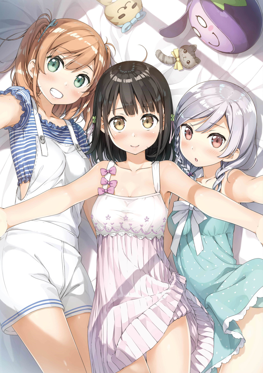 amatsuki_mashiro cleavage dress hanasaka_yui kantoku nanahashi_minori one_room overalls skirt_lift summer_dress