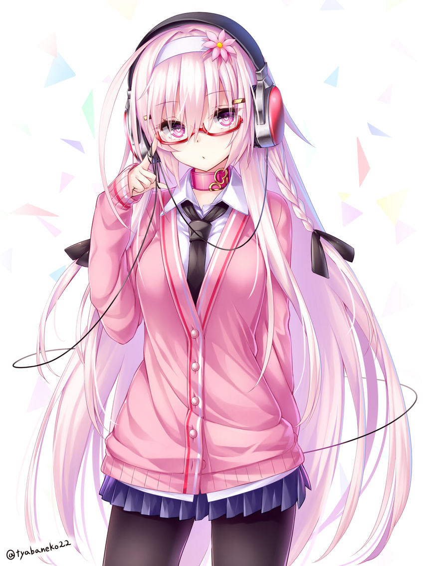 headphones megane pantyhose seifuku tyaba_neko