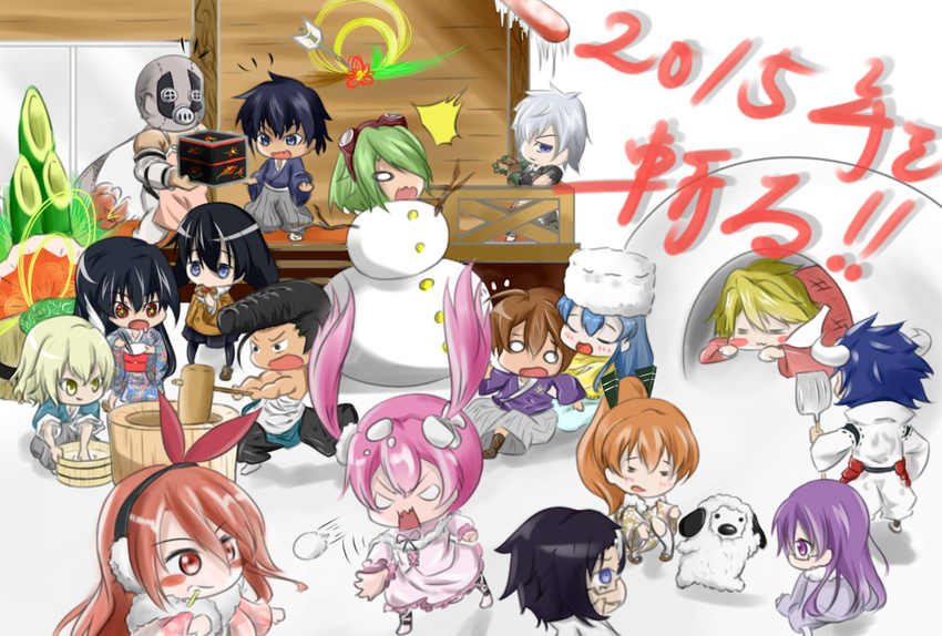 akame akame_ga_kill! apron black_hair blonde_hair blue_eyes blue_hair bols brown_hair bulat canine chelsea_(akame_ga_kill!) chibi closed_eyes coat dr._stylish dress esdeath gas_mask glasses goggles green_hair grey_hair hekatonkheires kurome_(akame_ga_kill!) leone lubbock mechanical_arm mine_(akame_ga_kill!) multiple_boys multiple_girls najenda orange_hair pink_hair purple_eye purple_hair red_eyes run_(akame_ga_kill!) seryu_ubiquitous sheele shirtless snow snowman susanoo_(akame_ga_kill!) tatsumi_(akame_ga_kill!) twintails wave_(akame_ga_kill!) white_hair yellow_eyes yukata