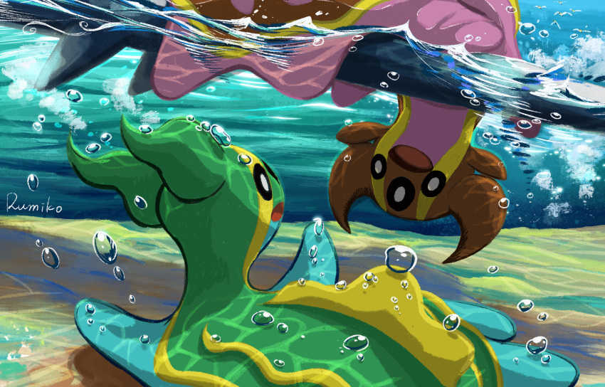 3_eyes ambiguous_gender blue_body brown_body duo east_sea_gastrodon feral gastrodon gastropod generation_4_pokemon green_body hi_res mollusk multi_eye multicolored_body nintendo pink_body pokemon pokemon_(species) rumi_(artist) sea swimming two_tone_body underwater water west_sea_gastrodon