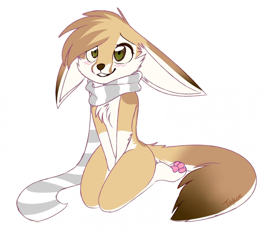 anthro canid canine female fennec_fox fox fur mammal scarf simple_background smile solo tan_body tan_fur taykoe true_fox white_background