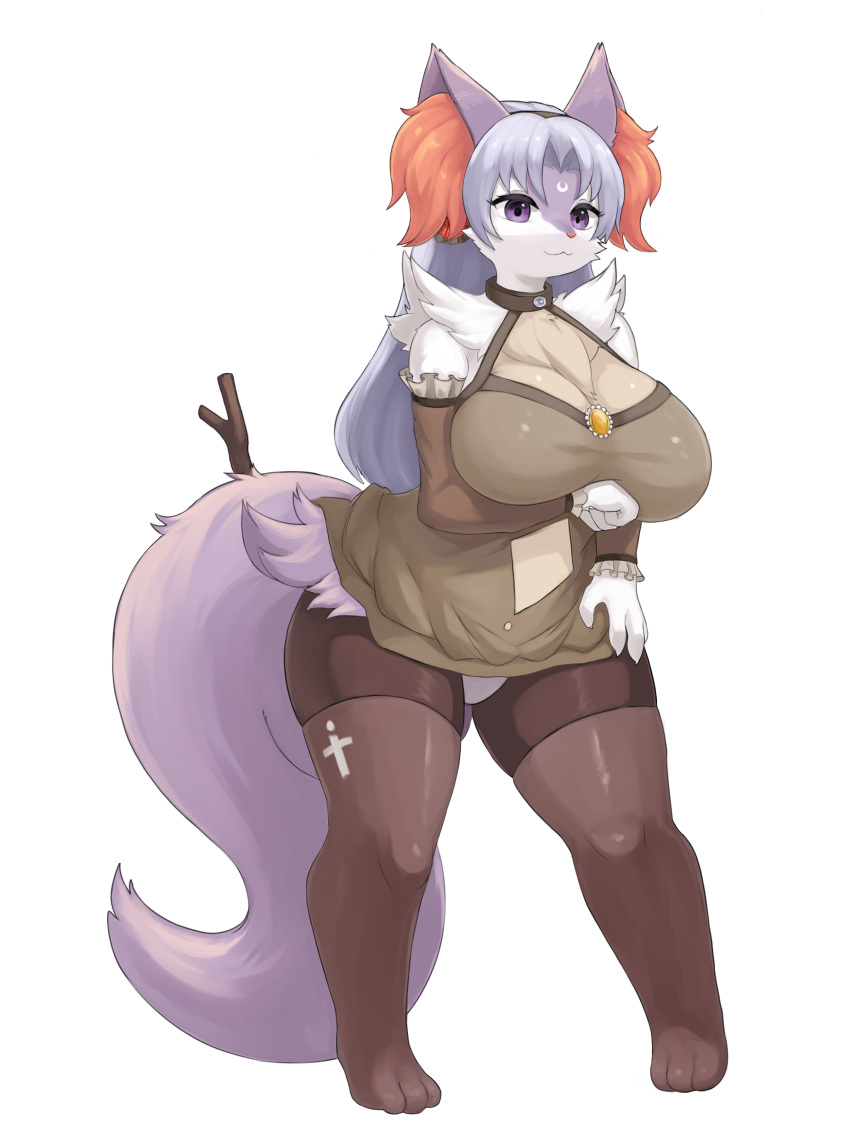 3:4 3_toes 4_fingers :3 absurd_res accessory anthro anthrofied arm_tuft arm_under_breasts armwear big_breasts biped braixen breasts brown_armwear brown_body brown_clothing brown_dress brown_fur brown_legwear brown_stockings canid canine cheek_tuft choker claws cleavage clothed clothing colored curvy_figure detached_sleeves digital_media_(artwork) digitigrade dress eyelashes facial_tuft feet female female_anthro finger_claws fingers fluffy fluffy_tail front_view full-length_portrait fully_clothed fur generation_6_pokemon glistening glistening_breasts glistening_clothing grey_hair hair hair_accessory hairband halterneck hi_res hip_tuft hourglass_figure humanoid_hands inake inner_ear_fluff jewelry kemono legwear long_hair looking_at_viewer mammal monotone_hair monotone_tail multicolored_body multicolored_fur necklace nintendo orange_inner_ear_fluff pink_nose pokemon pokemon_(species) pokemorph portrait pose purple_body purple_ears purple_eyes purple_fur purple_inner_ear purple_tail shaded shiny_pokemon shoulder_tuft simple_background smile smiling_at_viewer solo standing stick stick_in_tail stockings tail thick_thighs thigh_highs three-quarter_view toes translucent translucent_clothing tuft white_background wide_hips