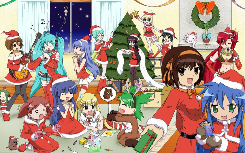 6+girls :o anger_vein animal_ears aqua_hair ayasaki_hayate azumanga_daiou beamed_sixteenth_notes black_eyes black_hair blonde_hair blue_bow blue_hair blunt_bangs boota_(ttgl) boots bow box breasts brown_eyes brown_hair cameo cathead chibi chimney christmas christmas_ornaments christmas_tree churuya clapping cleavage closed_eyes commentary cracker crayon crossover cup curtains deer_ears drawing drinking eighth_note english_commentary eureka_(eureka_seven) eureka_seven eureka_seven_(series) food furude_rika geoffheaven gift gloves green_eyes green_hair grey_eyes guitar hair_ornament hairband hairbow hairclip hanyuu happy hat hatsune_miku hayate_no_gotoku! headset highres higurashi_no_naku_koro_ni hirasawa_yui holding instrument izumi_konata jpeg_artifacts k-on! kannagi koiwai_yotsuba long_hair looking_at_another looking_at_viewer lucky_star md5_mismatch medium_breasts meme mesousa microphone mihama_chiyo mihama_chiyo's_father mole mole_under_eye multiple_crossover multiple_girls music musical_note nagi_(kannagi) nyamou one_eye_closed open_mouth orange_bow own_hands_clasped own_hands_together pani_poni_dash! pantyhose parted_bangs party_popper pedobear playing_instrument purple_eyes quarter_note rebecca_miyamoto red_bow red_hair rope santa_costume sanzen'in_nagi school_rumble shakugan_no_shana shana short_hair sidelocks singing skirt smile speech_bubble spring_onion star_(sky) star_(symbol) suzumiya_haruhi suzumiya_haruhi_no_yuuutsu sweatdrop swept_bangs tadakichi-san tengen_toppa_gurren_lagann thighhighs tsukamoto_tenma tsuruya twintails very_long_hair vocaloid watermark window wreath yellow_eyes yoko_littner yotsubato! zettai_ryouiki