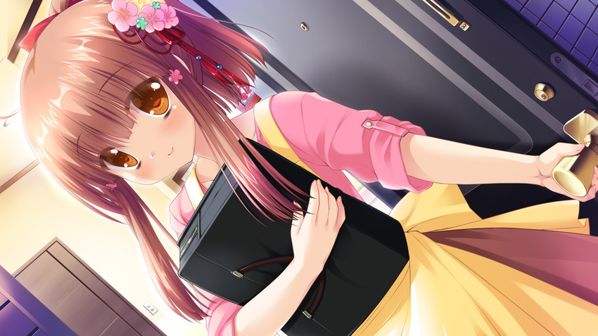 apron brown_eyes brown_hair game_cg hhg_megami_no_shuuen kushinada_nadeshiko miyasu_risa windmill_(company)