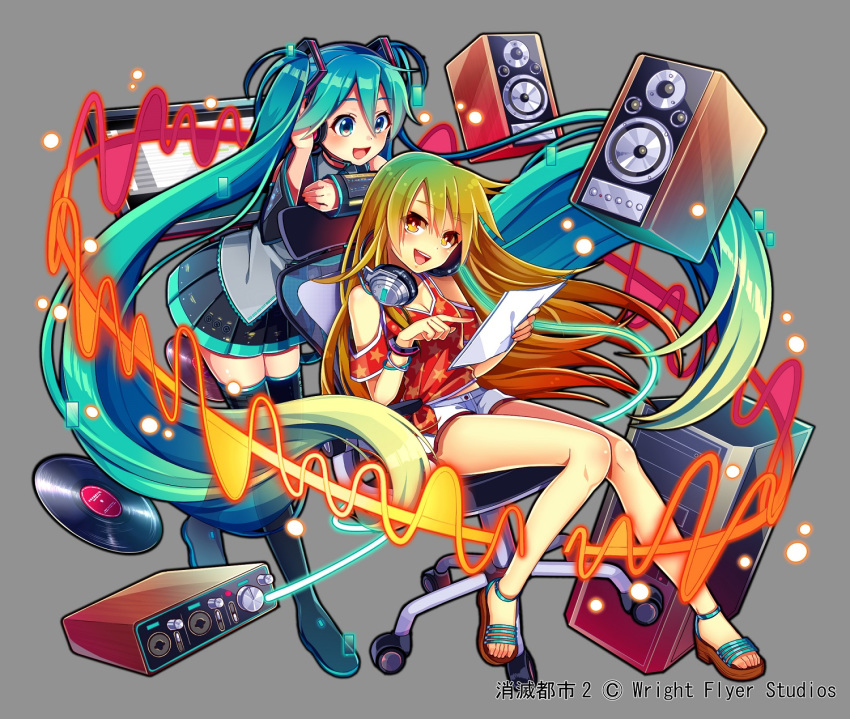 cleavage hatsune_miku headphones heels nou thighhighs vocaloid