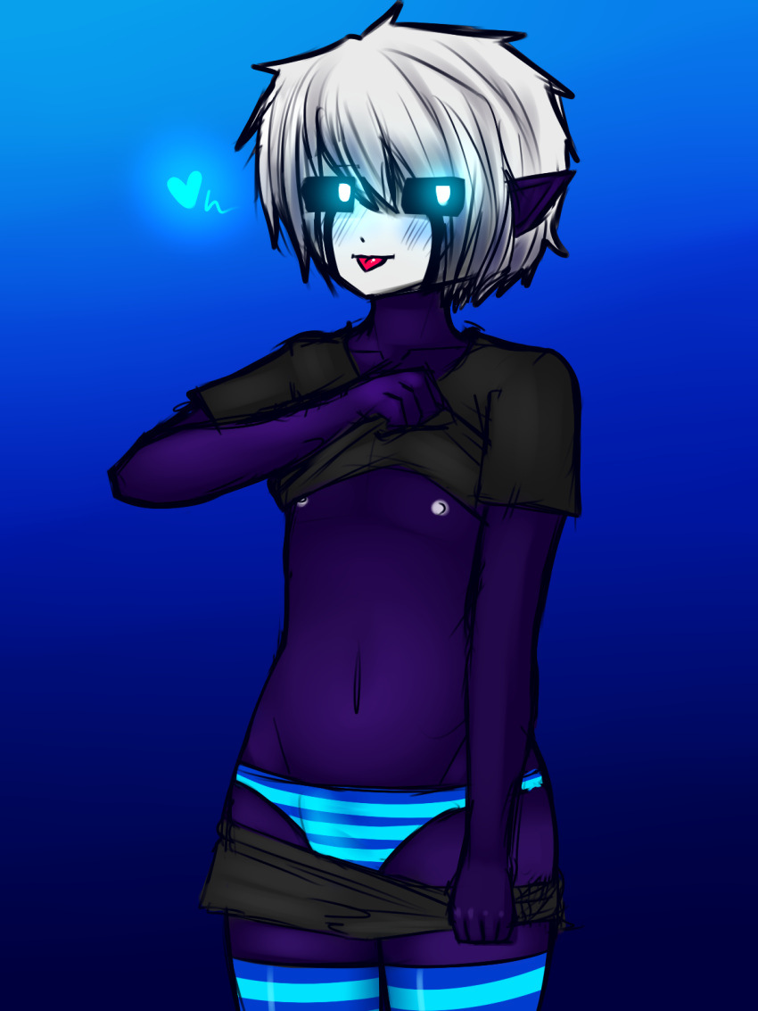 2018 3:4 black_body black_skin blue_background blue_clothing blue_eyes blue_panties blue_underwear blush bottomwear bulge clothed clothing crossdressing dark_elf datfurrydude elf fazbear_fanverse femboy five_nights_at_candy's five_nights_at_freddy's five_nights_at_freddy's_2 glowing glowing_eyes gradient_background hair heart_symbol hi_res humanoid humanoid_pointy_ears legwear male mask nipples not_furry panties pattern_bottomwear pattern_clothing pattern_legwear pattern_panties pattern_stockings pattern_underwear purple_body purple_skin scottgames shirt simple_background solo standing stockings striped_bottomwear striped_clothing striped_legwear striped_panties striped_stockings striped_underwear stripes tongue tongue_out topwear underwear undressing vinnie_(fnac) white_hair white_nipples