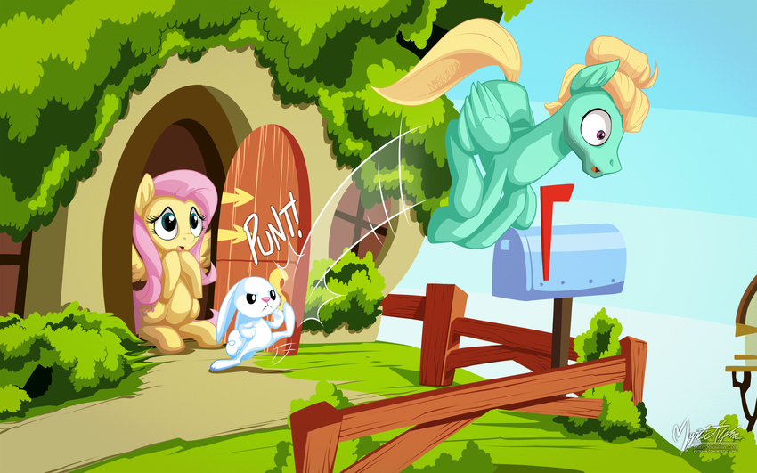 16:10 2016 angel_(mlp) anthro barefoot black_eyes blonde_hair blue_eyes brother_(lore) brother_and_sister_(lore) building cutie_mark detailed_background equid equine feathered_wings feathers feet female fence feral floppy_ears fluffy fluffy_tail fluttershy_(mlp) friendship_is_magic frown fur grass green_body green_feathers green_fur group hair hasbro hi_res hooves horse house humor kick lagomorph leporid long_ears long_hair mailbox male mammal my_little_pony mysticalpha mythological_creature mythological_equine mythology open_mouth outside paws pegasus pink_hair pink_nose plant pony punt purple_eyes rabbit short_tail sibling_(lore) sister_(lore) sitting sky tail text url widescreen wings yellow_body yellow_feathers yellow_fur zephyr_breeze_(mlp)