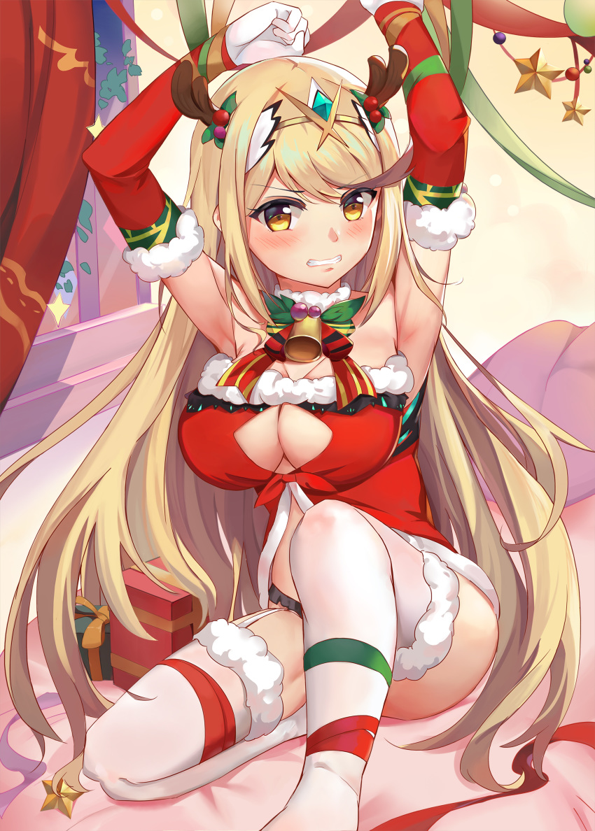 christmas cleavage hikari_(xenoblade_2) kiiro_kimi xenoblade xenoblade_chronicles_2